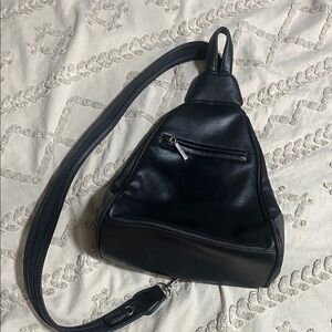 villager Black Leather Crossbody Sling Bag